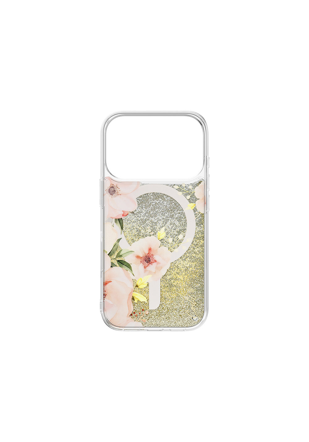 Apple iPhone 17 Pro Kılıf Manyetik Şarj Uyumlu Çiçek Desenli Simli Arka Yüzey Coehl Fleurette Kapak