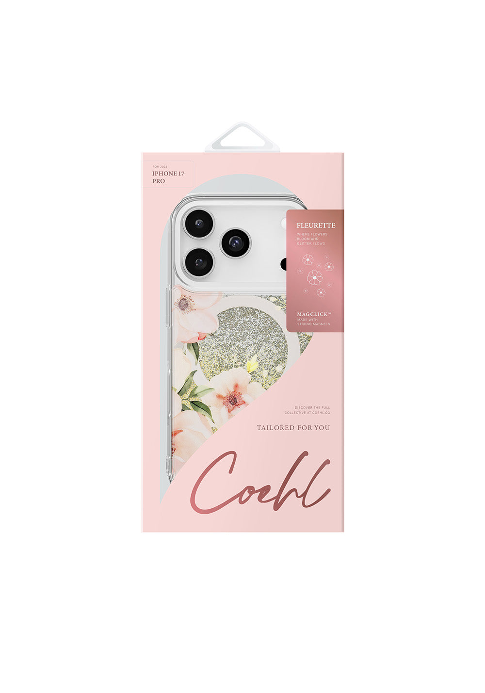 Apple iPhone 17 Pro Kılıf Manyetik Şarj Uyumlu Çiçek Desenli Simli Arka Yüzey Coehl Fleurette Kapak