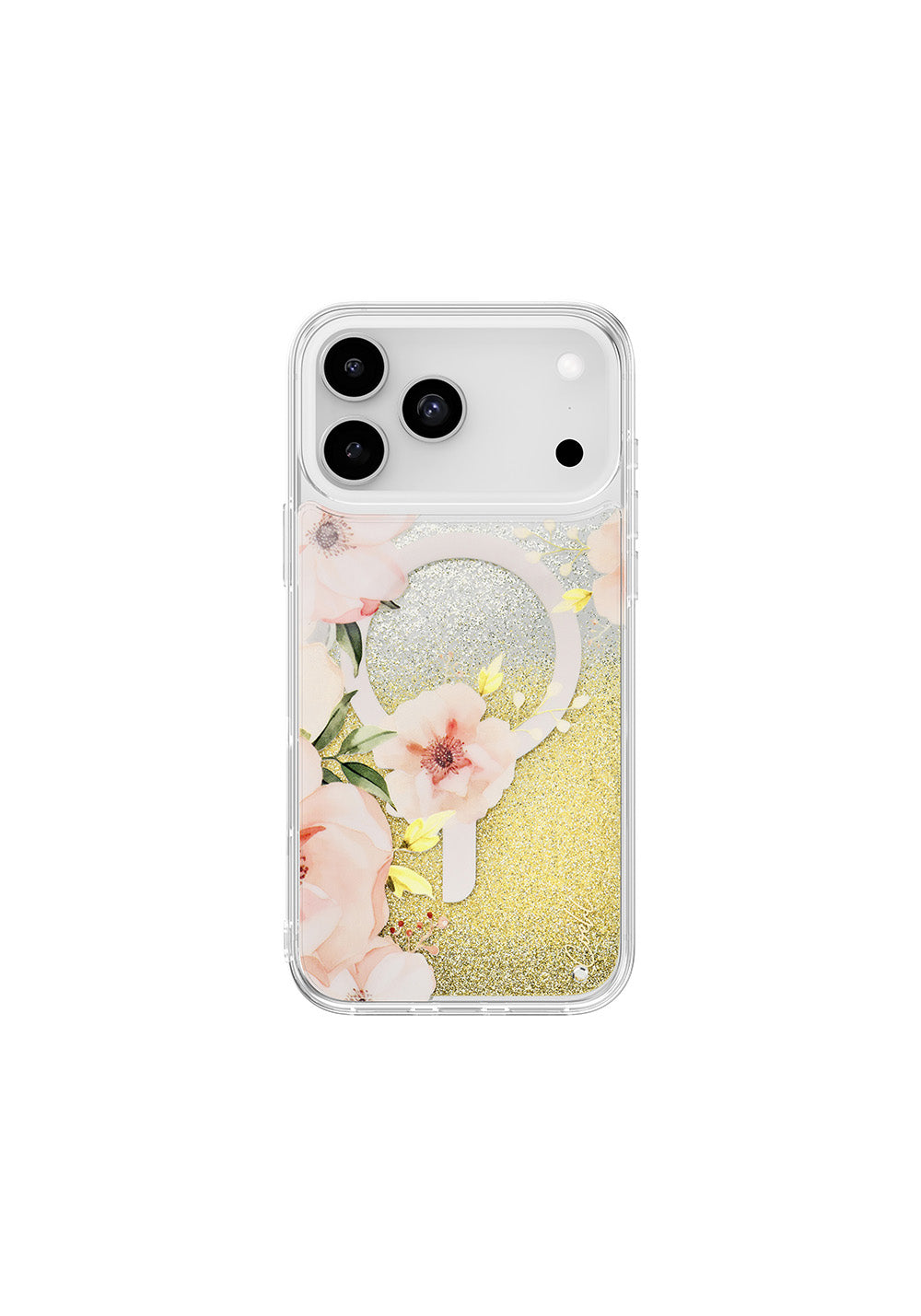 Apple iPhone 17 Pro Max Kılıf Manyetik Şarj Uyumlu Çiçek Desenli Simli Arka Yüzey Coehl Fleurette Kapak
