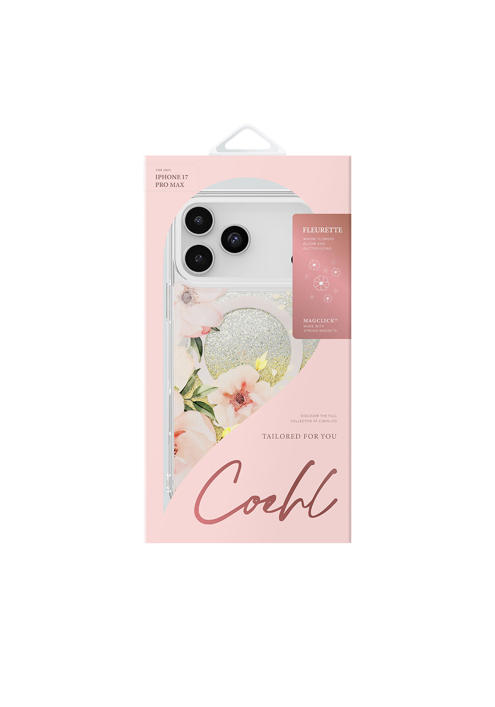 Apple iPhone 17 Pro Max Kılıf Manyetik Şarj Uyumlu Çiçek Desenli Simli Arka Yüzey Coehl Fleurette Kapak