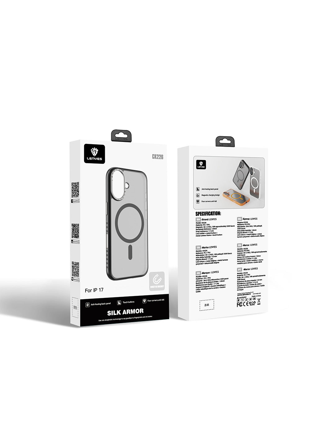 Apple iPhone 17 Kılıf Manyetik Şarj Uyumlu Metal Kamera Standlı Lenyes CK226 PC Kapak