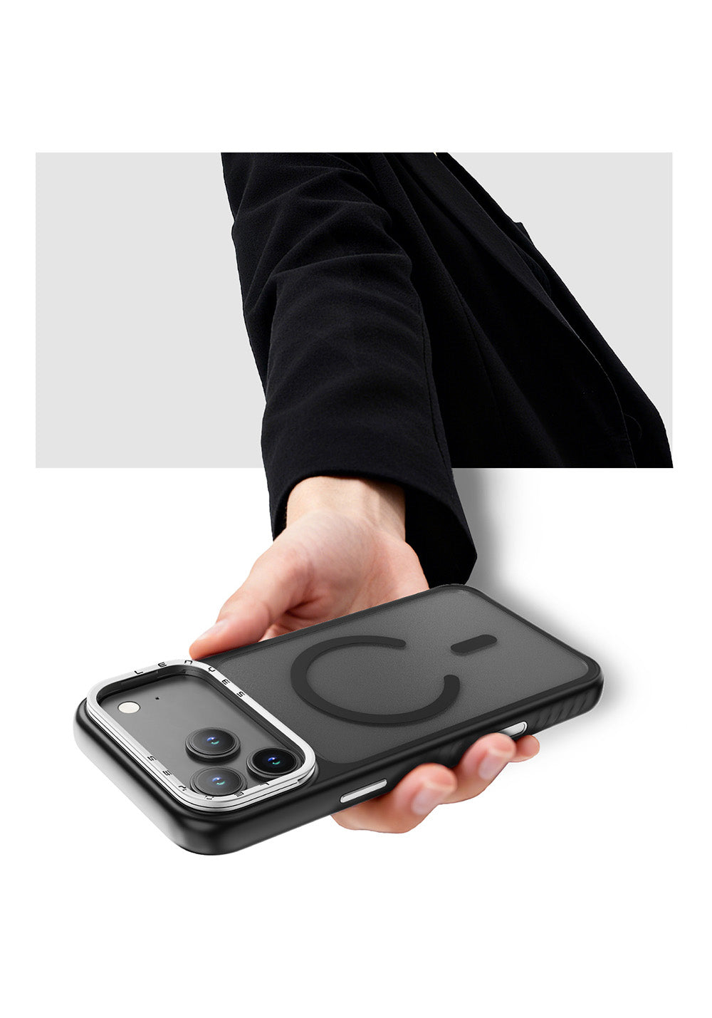 Apple iPhone 17 Pro Max Kılıf Manyetik Şarj Uyumlu Metal Kamera Standlı Lenyes CK226 PC Kapak