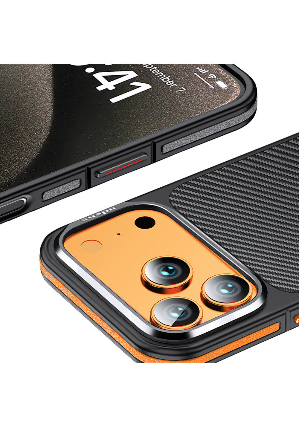 Apple iPhone 17 Pro Max Kılıf Karbon Fiber Görünümlü Wlons Marin Kapak