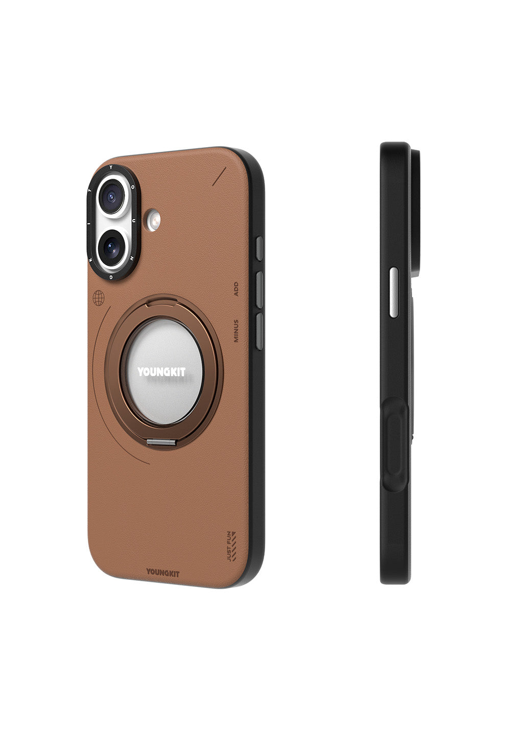 Apple iPhone 17 Kılıf Manyetik Şarj Uyumlu 360 Derece Standlı Basit Mat Deri Desenli Youngkit Tech Leather Serisi Kapak