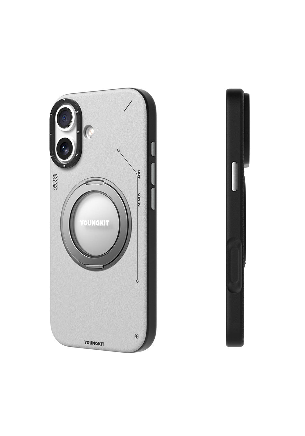 Apple iPhone 17 Kılıf Manyetik Şarj Uyumlu 360 Derece Standlı Basit Mat Deri Desenli Youngkit Tech Leather Serisi Kapak