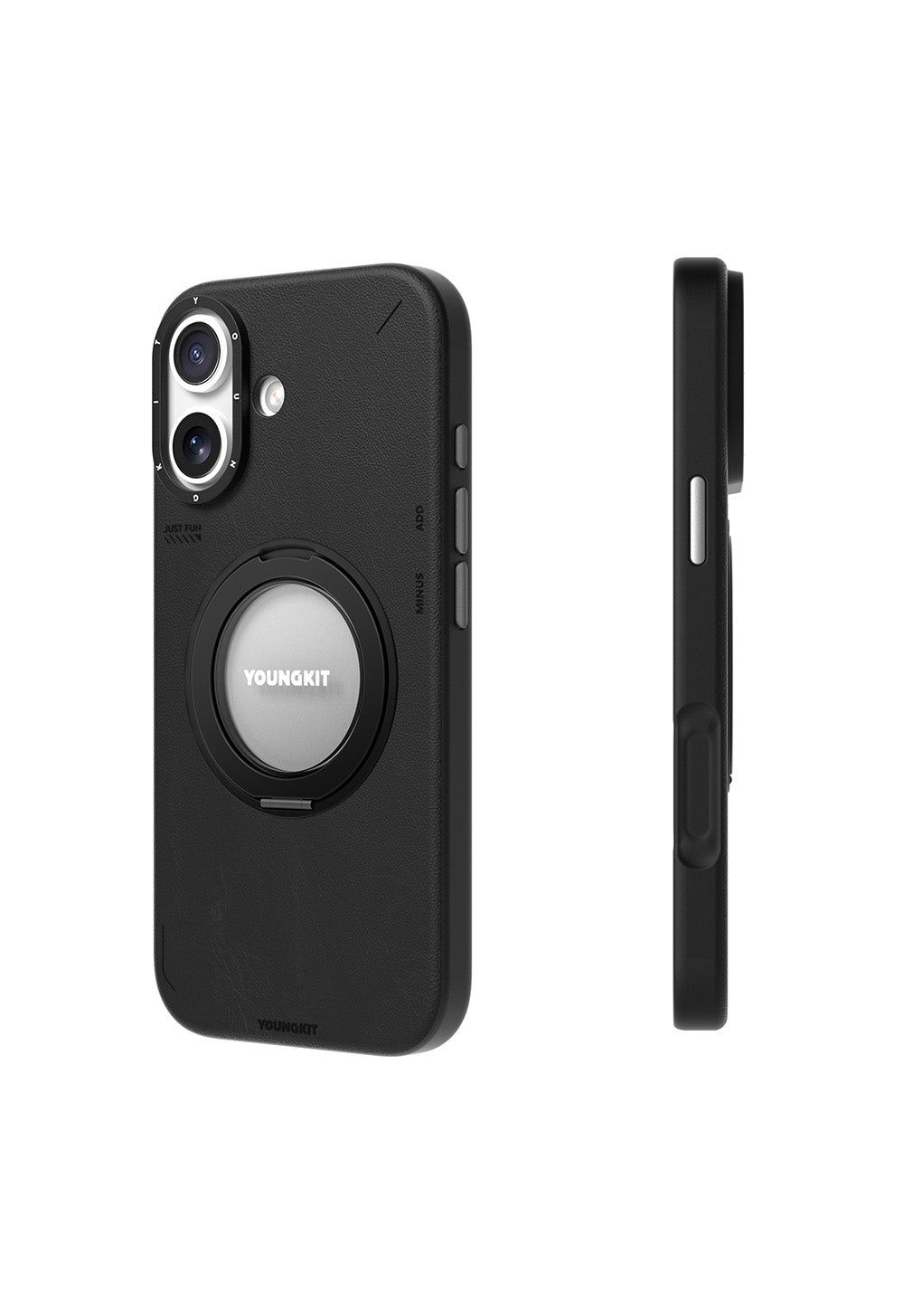 Apple iPhone 17 Kılıf Manyetik Şarj Uyumlu 360 Derece Standlı Basit Mat Deri Desenli Youngkit Tech Leather Serisi Kapak