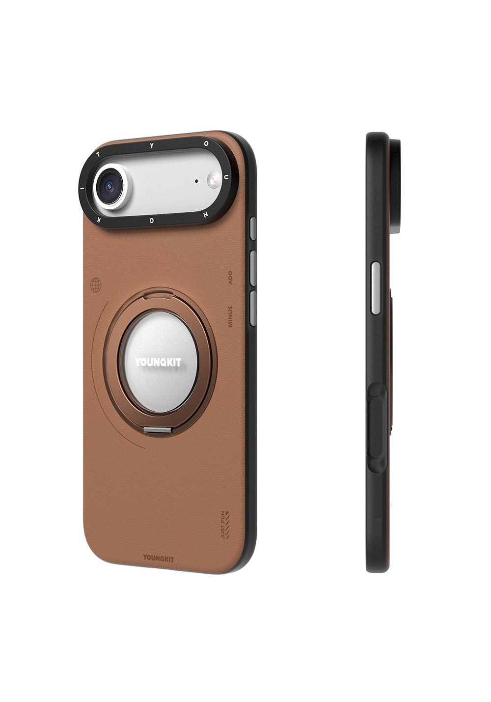 Apple iPhone 17 Air Kılıf Manyetik Şarj Uyumlu 360 Derece Standlı Basit Mat Deri Desenli Youngkit Tech Leather Serisi Kapak