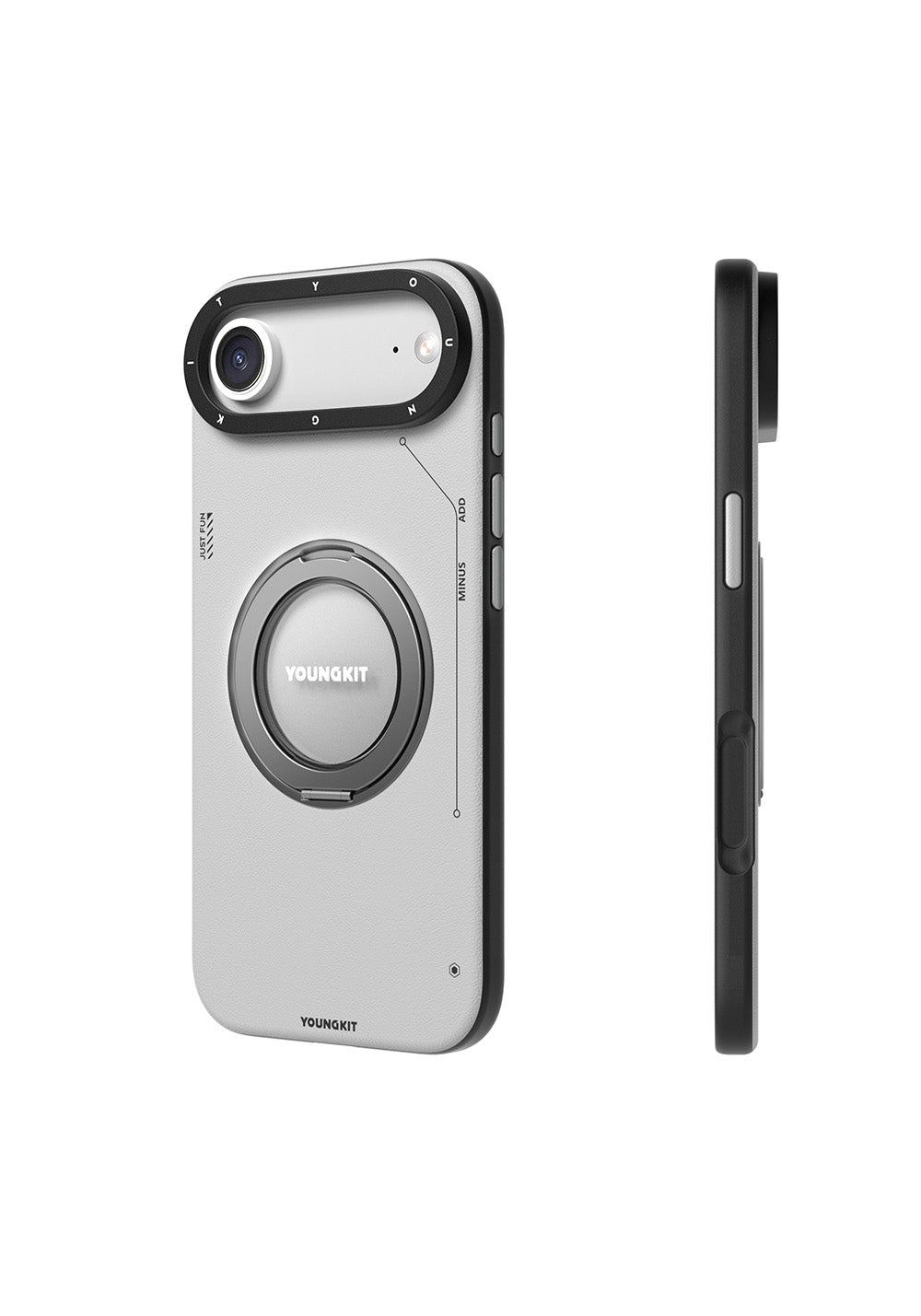 Apple iPhone 17 Air Kılıf Manyetik Şarj Uyumlu 360 Derece Standlı Basit Mat Deri Desenli Youngkit Tech Leather Serisi Kapak