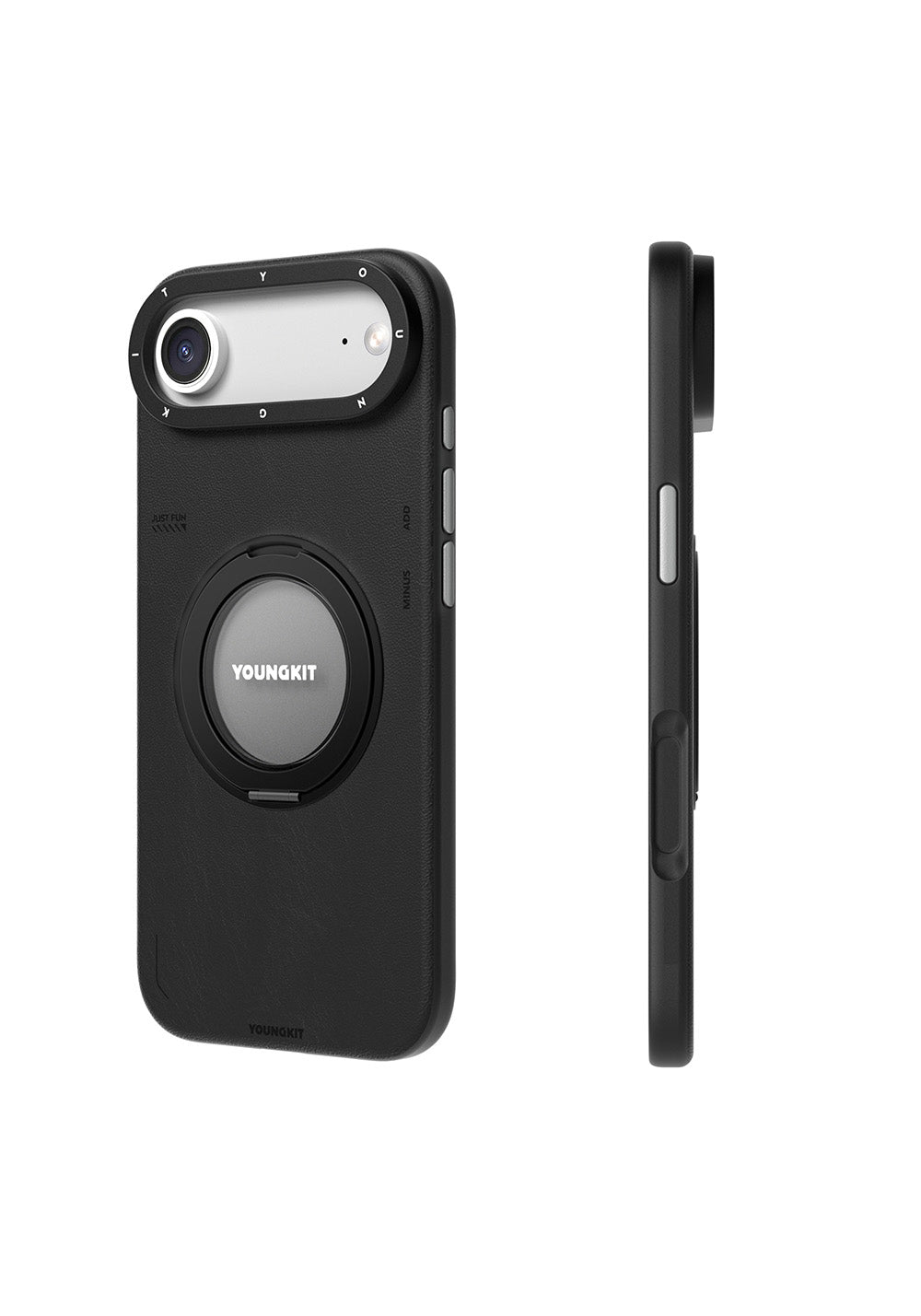 Apple iPhone 17 Air Kılıf Manyetik Şarj Uyumlu 360 Derece Standlı Basit Mat Deri Desenli Youngkit Tech Leather Serisi Kapak