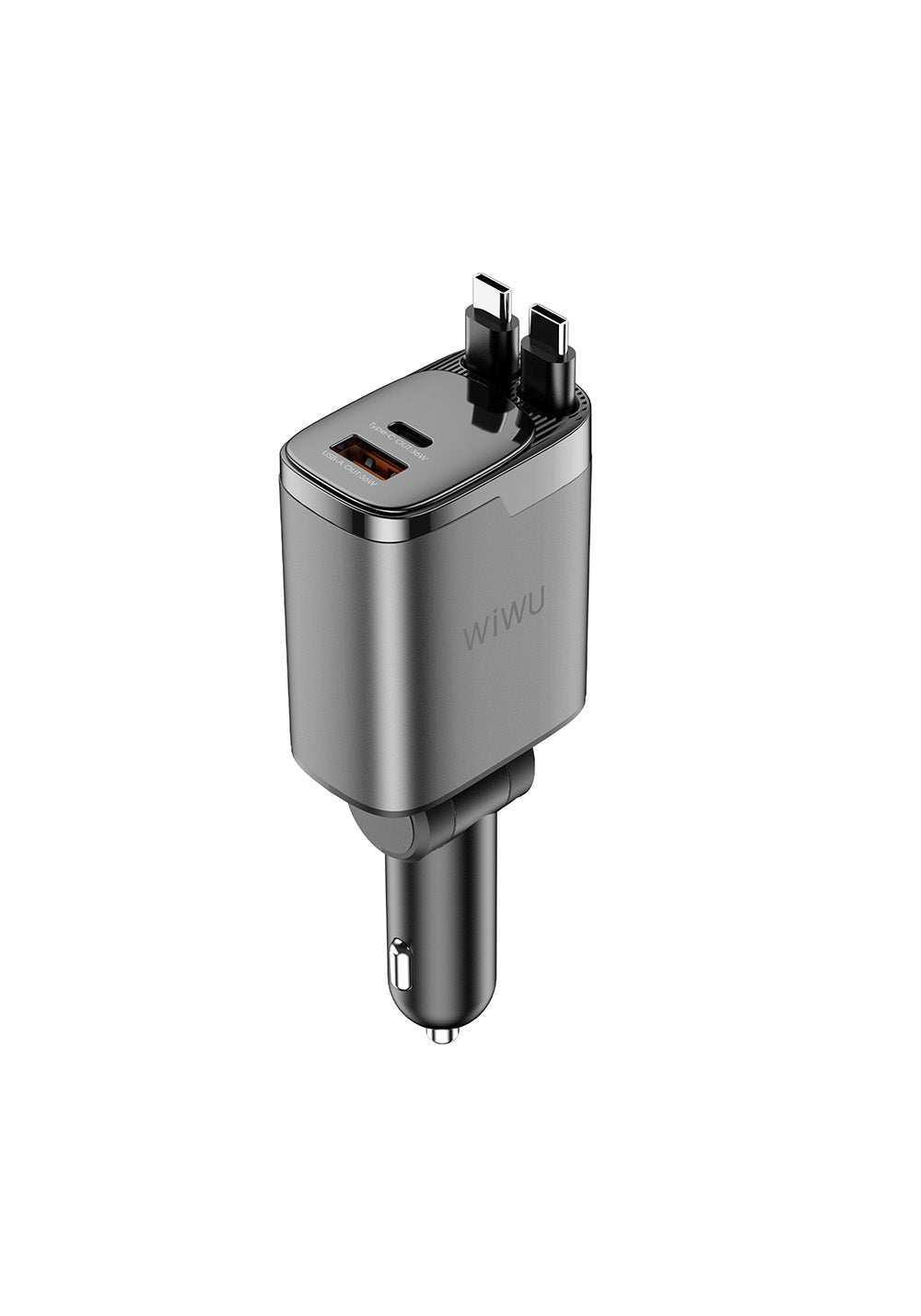 Wiwu Wi-CC034 Type-C + USB-A Hızlı Şarj Özellikli GaN Teknolojili Dahili Kablolu Araç Şarj Aleti 111W