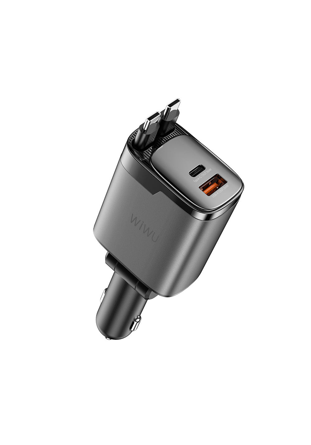 Wiwu Wi-CC034 Type-C + USB-A Hızlı Şarj Özellikli GaN Teknolojili Dahili Kablolu Araç Şarj Aleti 111W