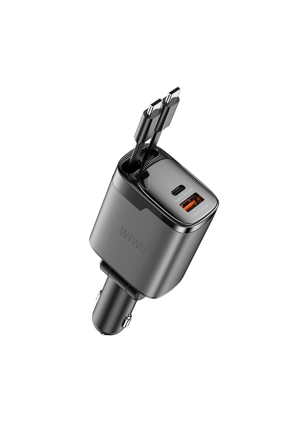 Wiwu Wi-CC034 Type-C + USB-A Hızlı Şarj Özellikli GaN Teknolojili Dahili Kablolu Araç Şarj Aleti 111W