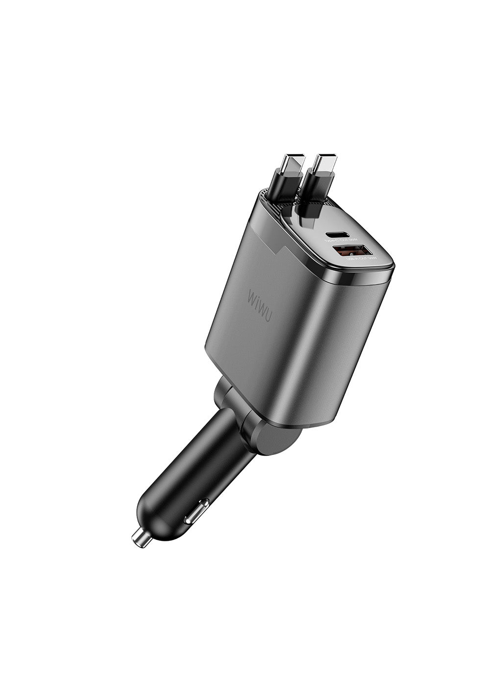 Wiwu Wi-CC034 Type-C + USB-A Hızlı Şarj Özellikli GaN Teknolojili Dahili Kablolu Araç Şarj Aleti 111W