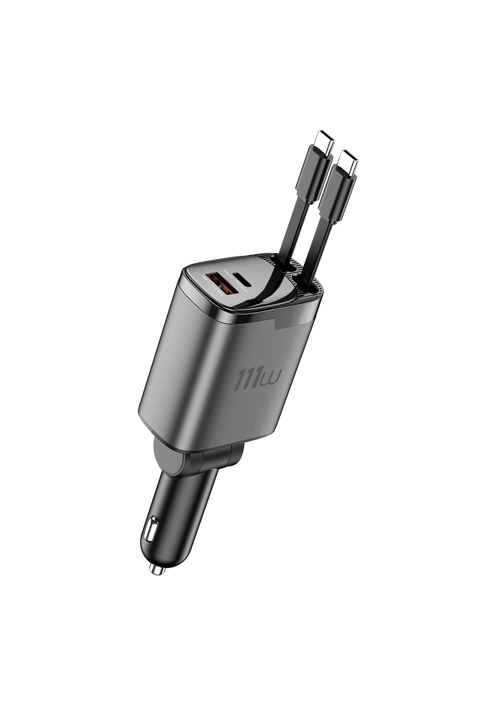 Wiwu Wi-CC034 Type-C + USB-A Hızlı Şarj Özellikli GaN Teknolojili Dahili Kablolu Araç Şarj Aleti 111W