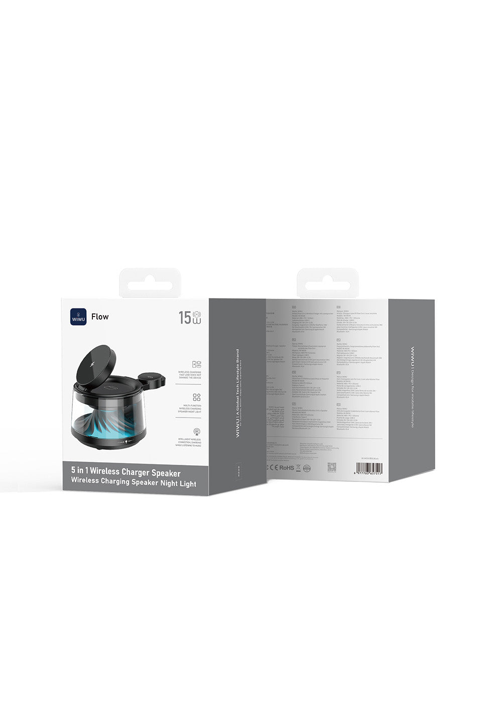 Wiwu Wi-W039 5in1 Kablosuz Şarj Standı Ambiyans Işıklı Bluetooth Speaker Hoparlör Özellikli 15W