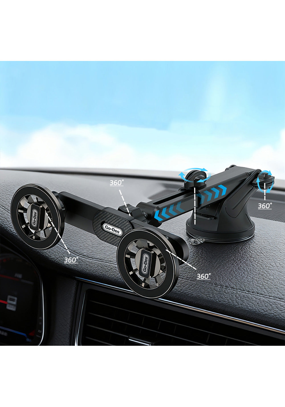 Go Des GD-HD363 360 Derece Dönebilen Uzatılabilir 2in1 Araç Telefon Tutucu