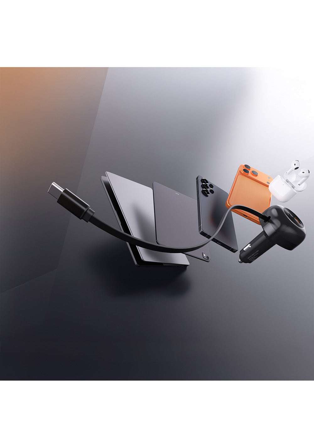 Lenyes CA59 Type-C Kablolu Hızlı Şarj Özellikli Type-C + USB-A Portlu Araç Şarj Aleti PD 60W