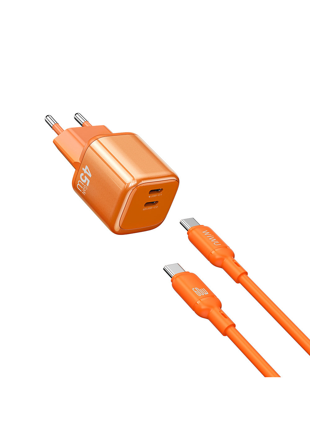 Wiwu Wi-G025 Cube Serisi Type-C to Type-C GaN Tech Hızlı Şarj Özellikli Kablolu Şarj Seti 45W