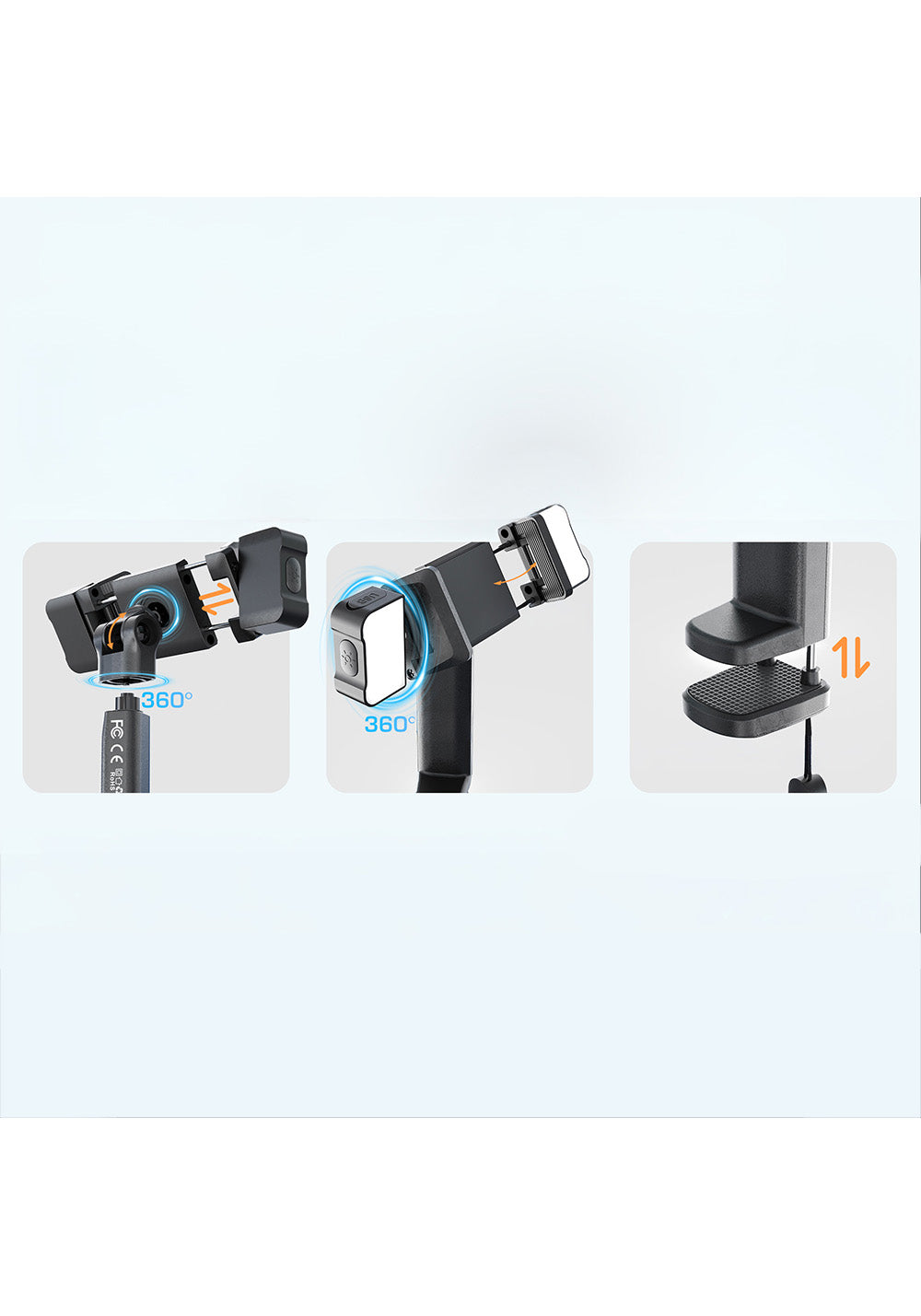 Lenyes CR204 360° Dönebilen Işıklı Seyahat Telefon Tutucu ve Standı