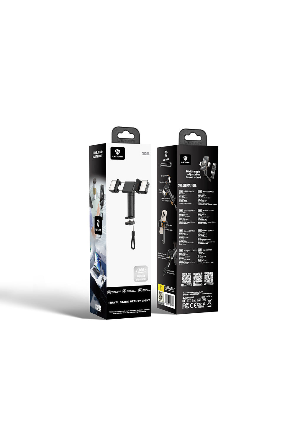 Lenyes CR204 360° Dönebilen Işıklı Seyahat Telefon Tutucu ve Standı