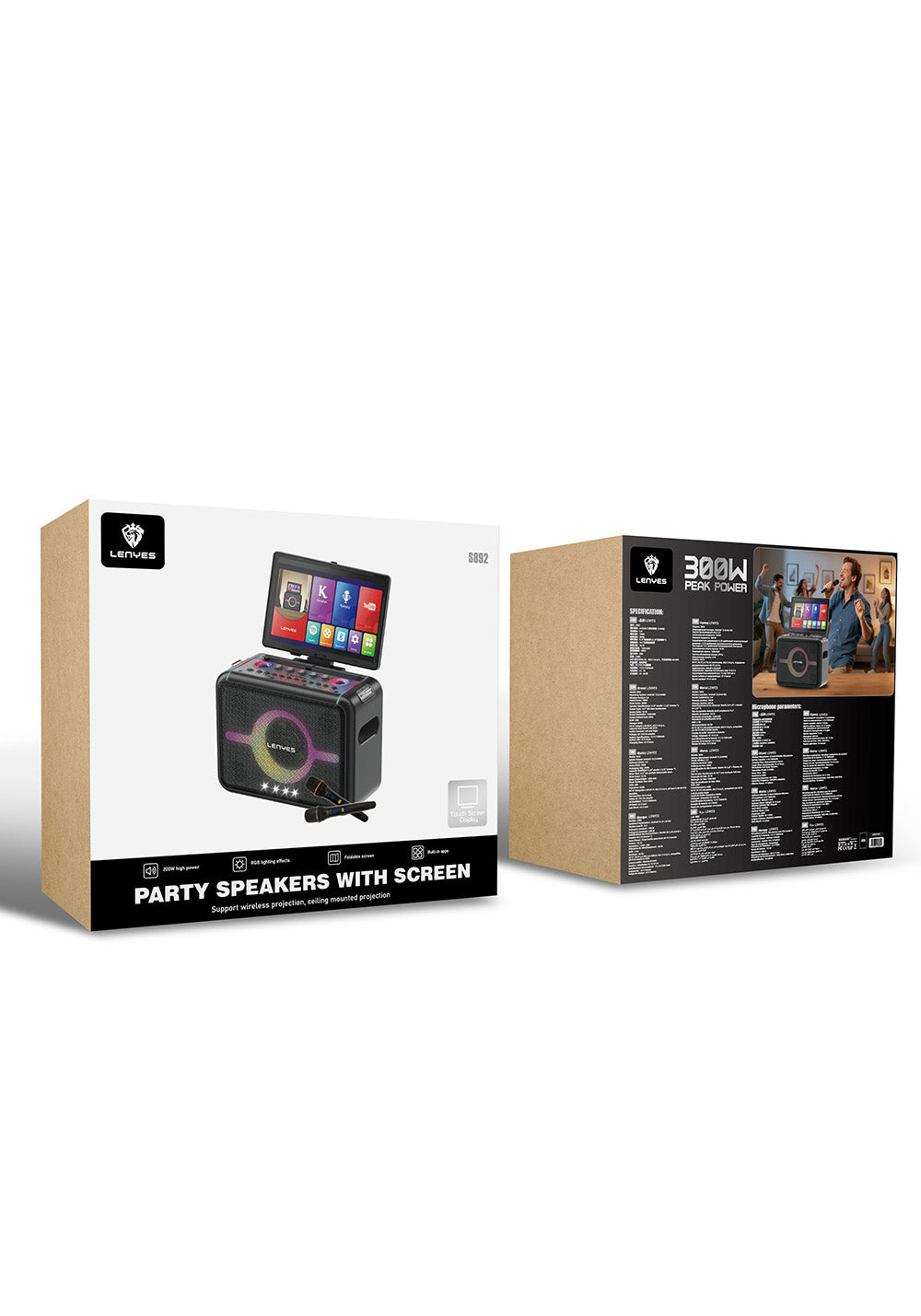 Lenyes S892 RGB Işıklı Mikrofonlu Dokunmatik Ekranlı Taşınabilir TWS Bluetooth Speaker Hoparlör v5.3 300W