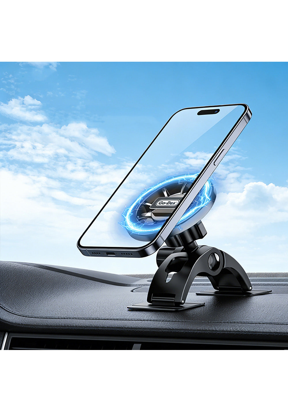 Go Des GD-HD277 Magnetik M-safe Uyumlu 360 Derece Dönebilen Düz Zemin Araç Telefon Tutucu
