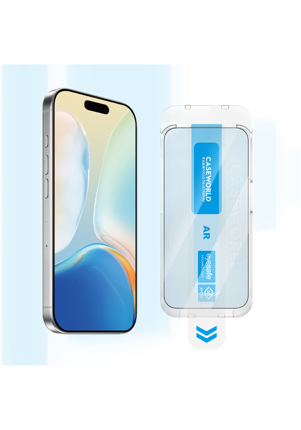 Apple iPhone 16 Pro Max CaseWorld Applicator Serisi 2.5D Eyesafe Mavi Işık Teknolojili Safir 0.33mm Temperli Cam Ekran Koruyucu + Uygulama Aparatı