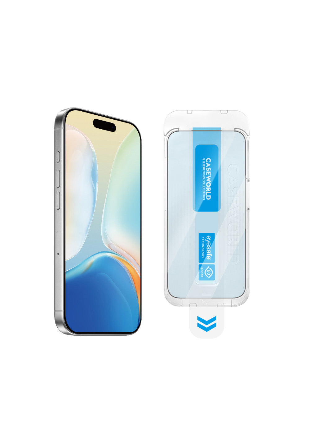 Apple iPhone 17 CaseWorld Applicator Serisi 2.5D Eyesafe Mavi Işık Teknolojili Safir 0.33mm Temperli Cam Ekran Koruyucu + Uygulama Aparatı