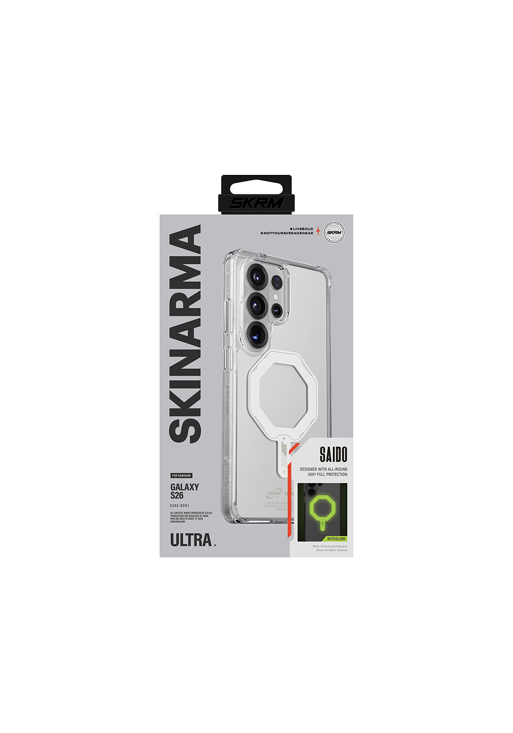 Galaxy S26 Ultra Kılıf Manyetik Şarj Uyumlu Şeffaf Airbag Tasarımlı Skinarma Saido Mag-Charge Nightglow Kapak