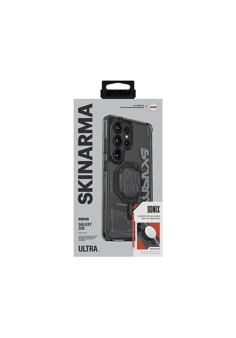 Galaxy S26 Ultra Kılıf Manyetik Şarj Uyumlu Yazı Desenli Airbag Tasarımlı Skinarma Sonix Kapak