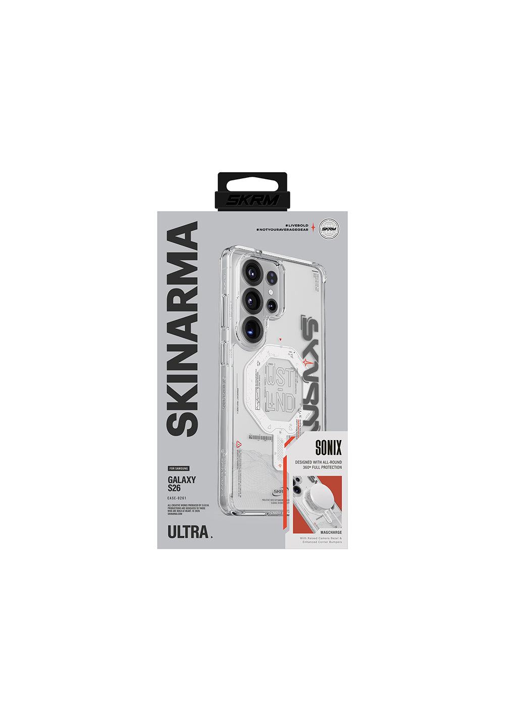 Galaxy S26 Ultra Kılıf Manyetik Şarj Uyumlu Yazı Desenli Airbag Tasarımlı Skinarma Sonix Kapak