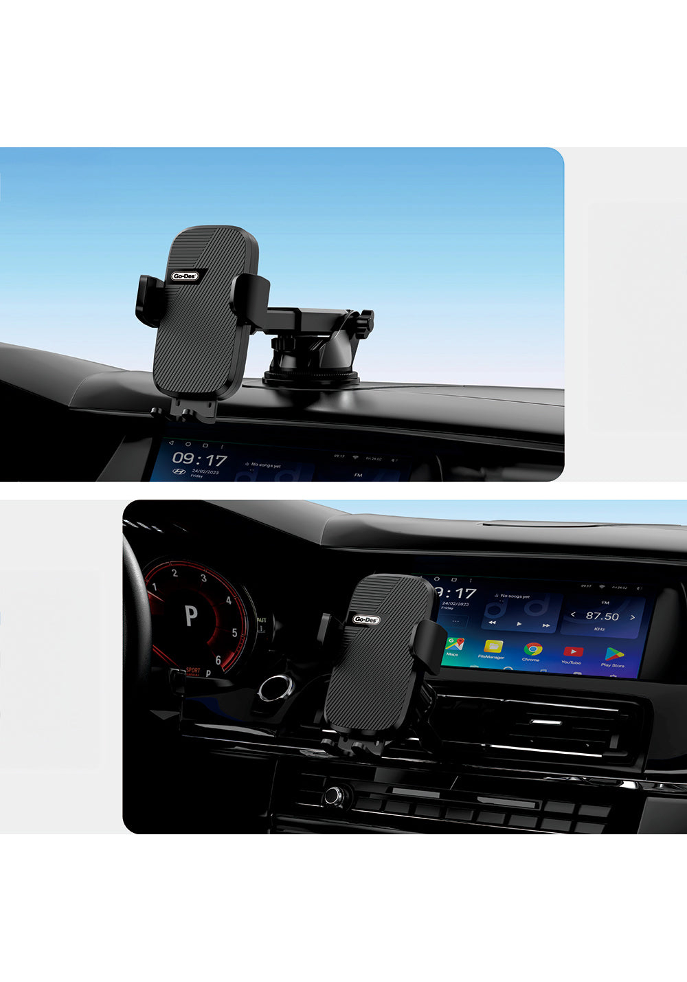 Go Des GD-HD357 Havalandırma ve Vantuz Tasarımlı 2in1 Araç İçi Telefon Tutucu