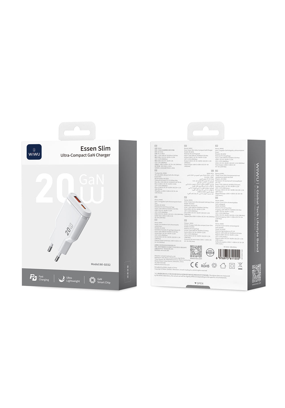 Wiwu Wi-G032 Essen Slim Serisi GaN Tech PD Hızlı Şarj Özellikli Şarj Başlığı 20W
