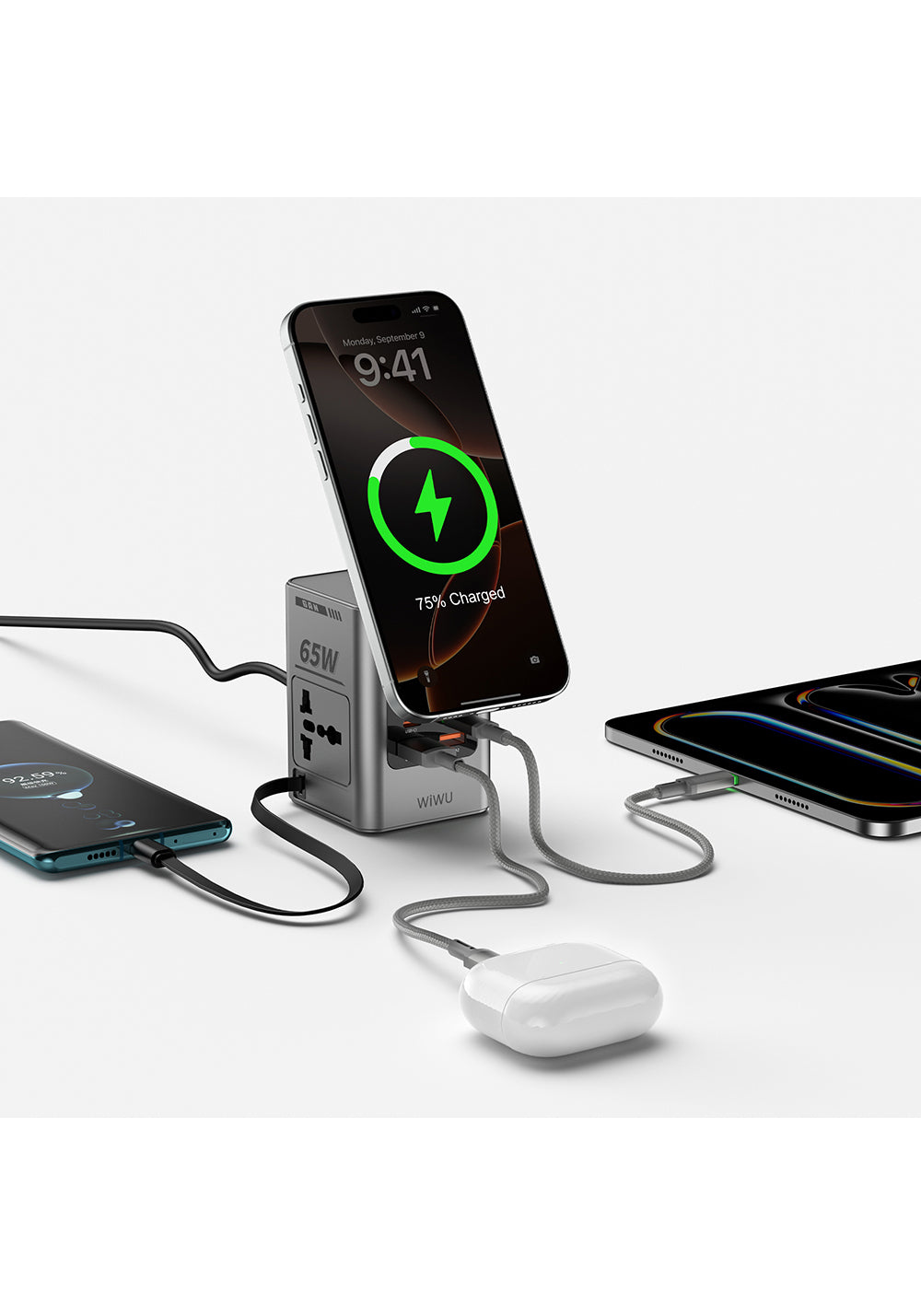 Wiwu Wi-W040 Telefon & Akıllı Saat & Kulaklık İçin GaN 65W 8in1 Şarj İstasyonu