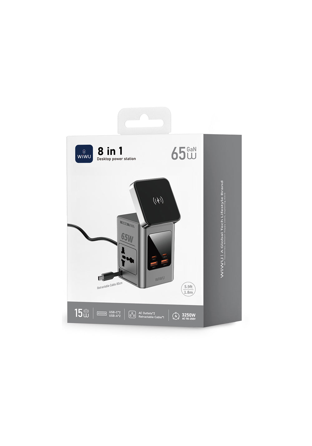 Wiwu Wi-W040 Telefon & Akıllı Saat & Kulaklık İçin GaN 65W 8in1 Şarj İstasyonu