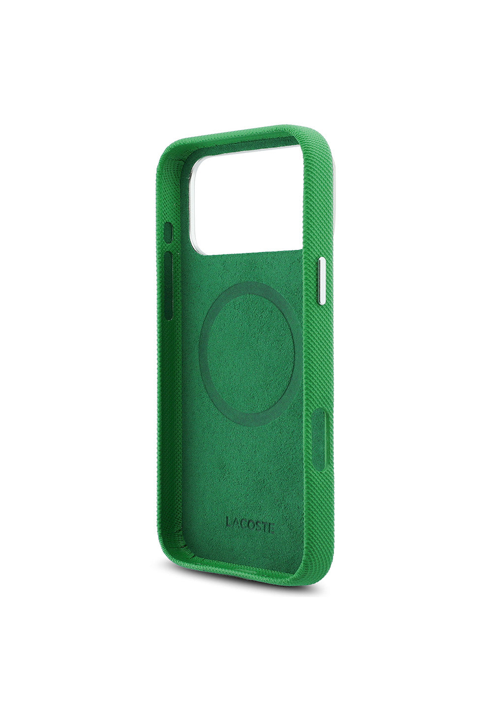 Apple iPhone 17 Pro Max Kılıf Lacoste Orijinal Lisanslı M-Safe Şarj Özellikli PVC Pike Desenli Arka Yüzey İkonik Timsah Dokuma Logolu Kapak