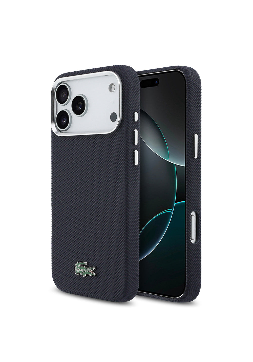 Apple iPhone 17 Pro Max Kılıf Lacoste Orijinal Lisanslı M-Safe Şarj Özellikli PVC Pike Desenli Arka Yüzey İkonik Timsah Dokuma Logolu Kapak