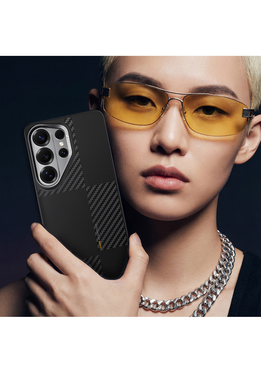 Galaxy S26 Ultra Kılıf Manyetik Şarj Uyumlu 600D Metal Kamera Çerçeveli Raptic Aramid Dual Serisi Karbon Kapak