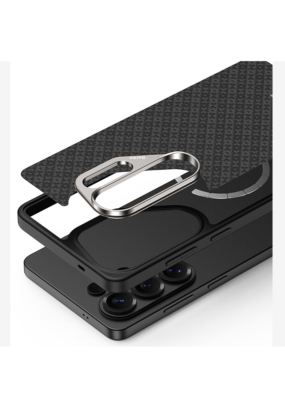 Galaxy S26 Ultra Kılıf M-Safe Şarj Özellikli Benks ArmorPro ArmorGrid Serisi Kevlar Karbon Kapak