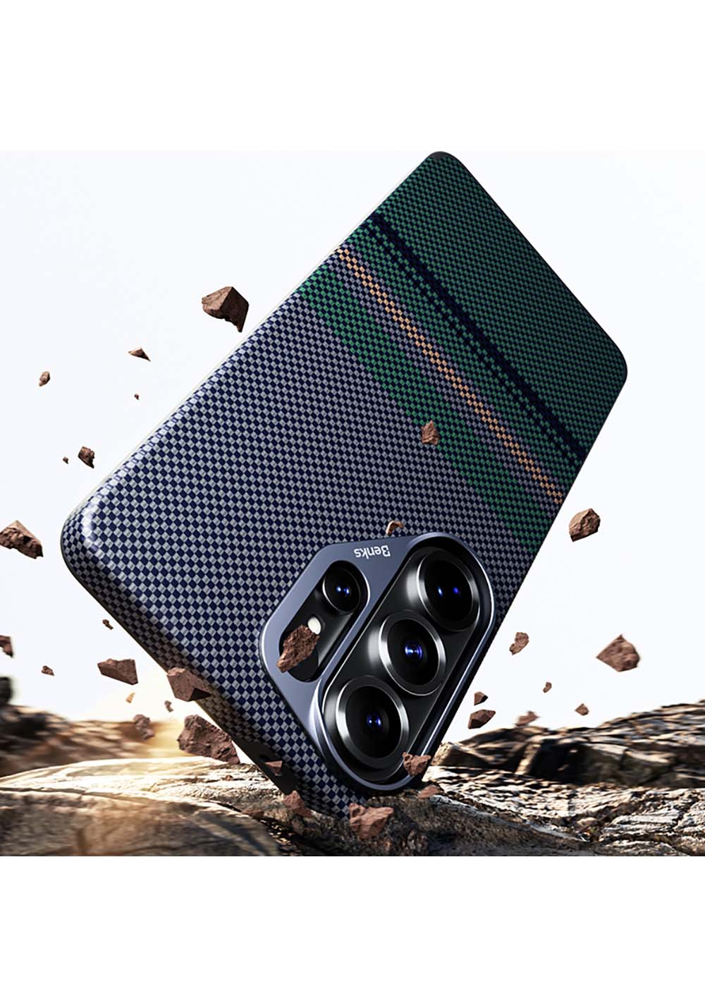 Galaxy S26 Ultra Kılıf Manyetik Şarj Uyumlu Karbon Fiber Tasarımlı Benks Aurora ArmorPro Kevlar Kapak