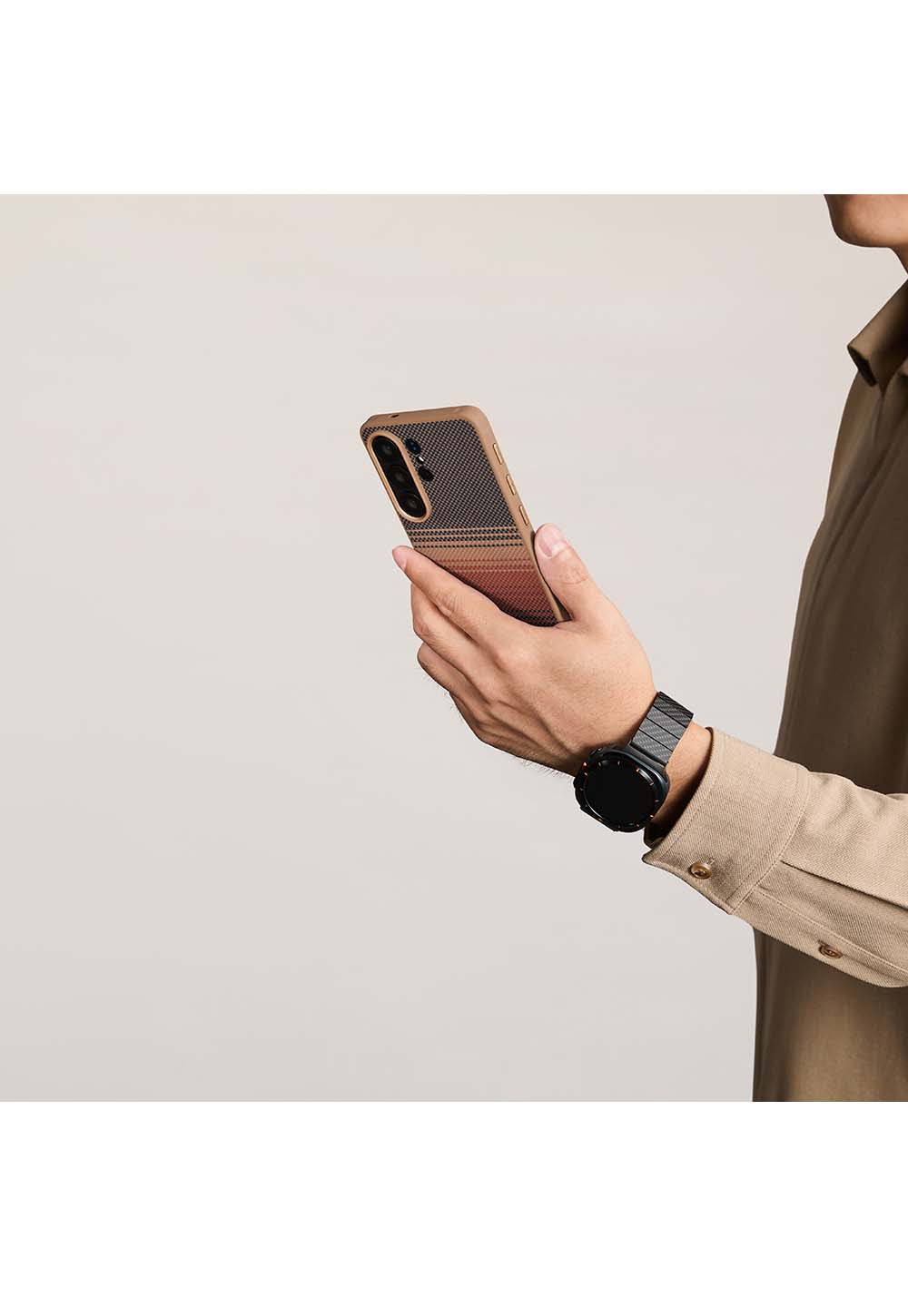Galaxy S26 Ultra Kılıf Manyetik Şarj Uyumlu Pitaka Tactile Woven Sunset-Moonrise Aramid Cairn Serisi Karbon Kapak