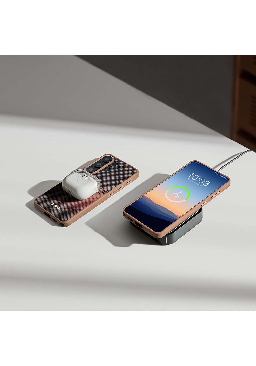 Galaxy S26 Ultra Kılıf Manyetik Şarj Uyumlu Pitaka Tactile Woven Sunset-Moonrise Aramid Cairn Serisi Karbon Kapak