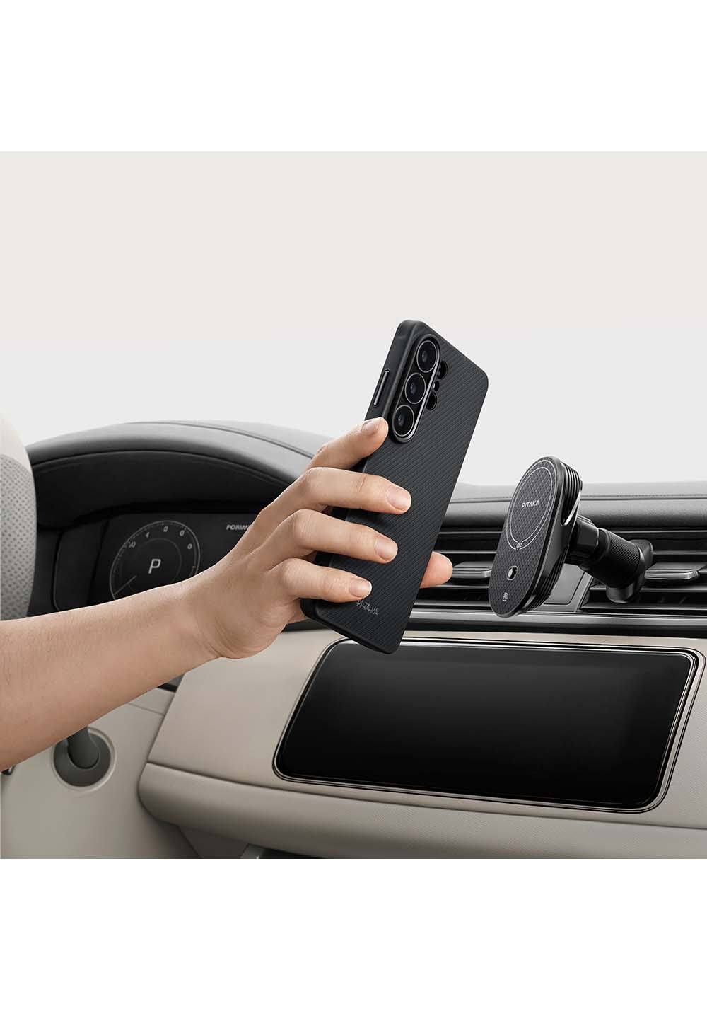 Galaxy S26 Ultra Kılıf Manyetik Şarj Uyumlu 600D Aramid Karbon Fiber Pitaka Cairn Serisi Black-Grey Twill Kapak