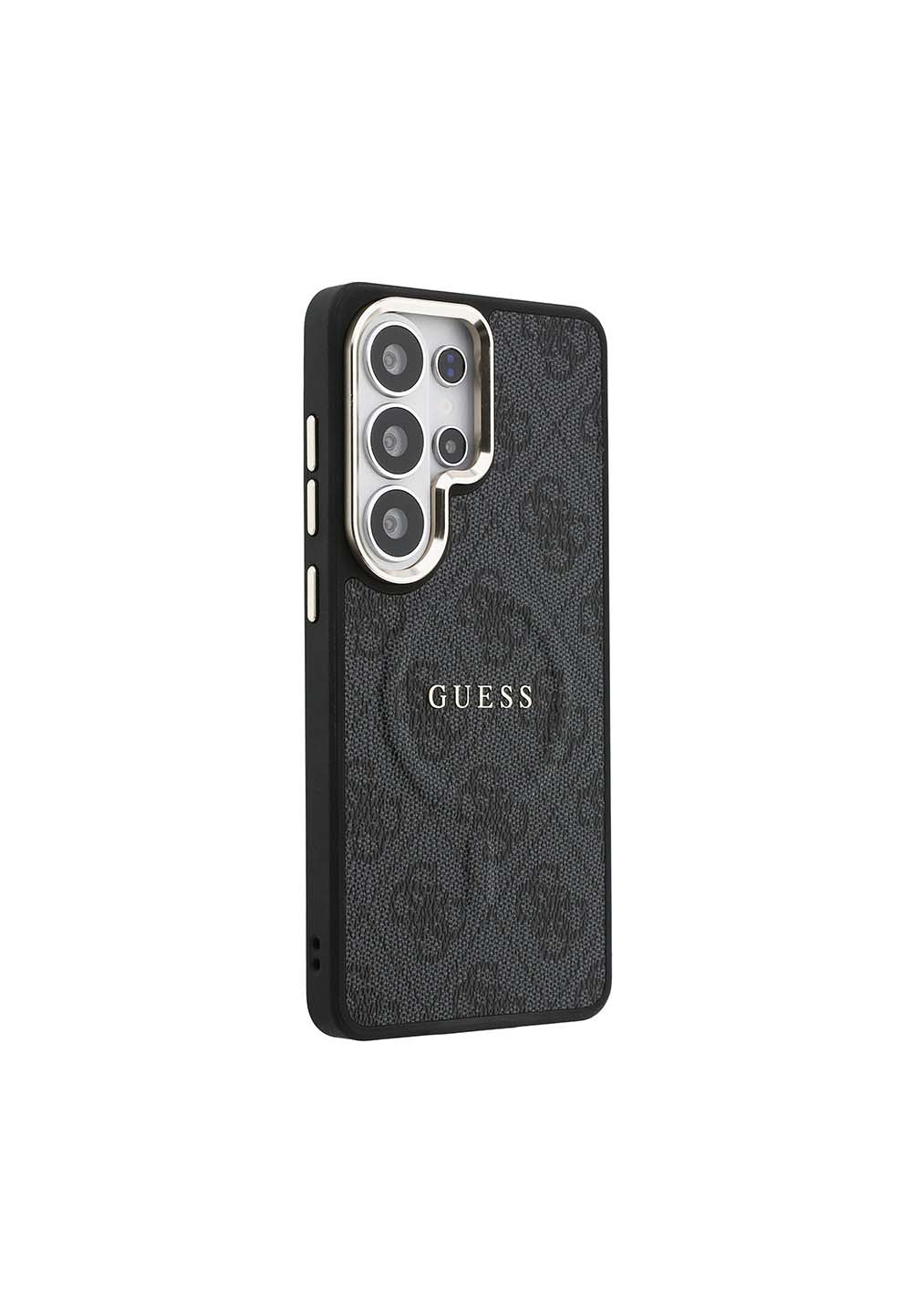 Galaxy S26 Ultra Kılıf Guess Orijinal Lisanslı Manyetik Şarj Uyumlu Metal Kamera Çerçeveli PU Deri 4G Desenli Yazı Logolu Kapak