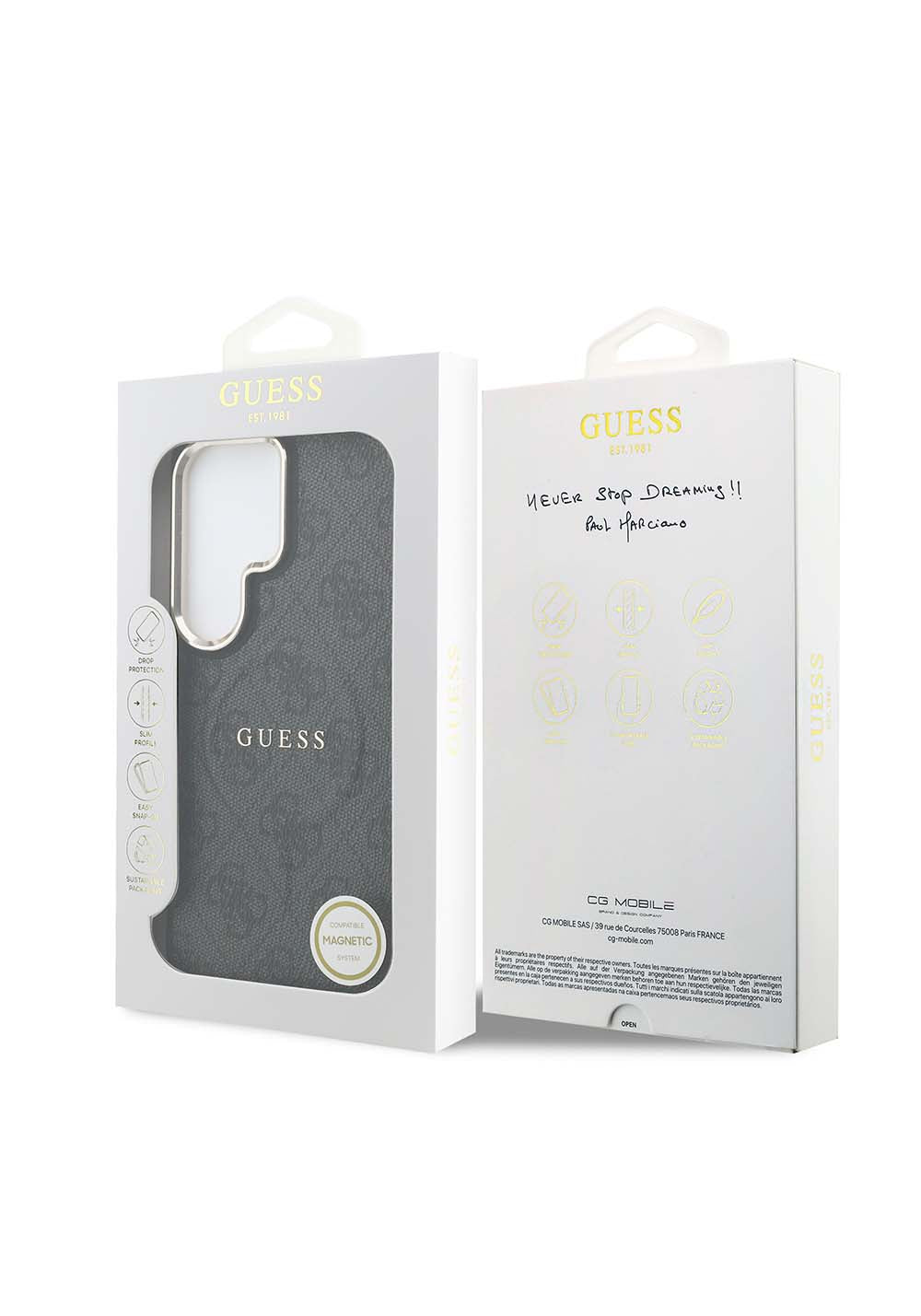 Galaxy S26 Ultra Kılıf Guess Orijinal Lisanslı Manyetik Şarj Uyumlu Metal Kamera Çerçeveli PU Deri 4G Desenli Yazı Logolu Kapak
