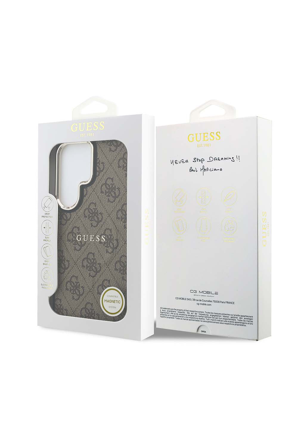 Galaxy S26 Ultra Kılıf Guess Orijinal Lisanslı Manyetik Şarj Uyumlu Metal Kamera Çerçeveli PU Deri 4G Desenli Yazı Logolu Kapak