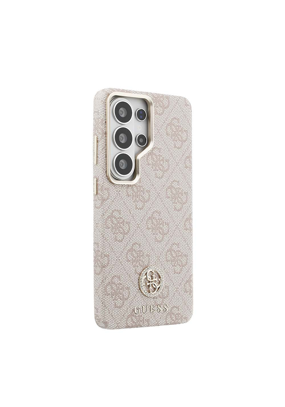 Galaxy S26 Ultra Kılıf Guess Orijinal Lisanslı Manyetik Şarj Uyumlu Gold Metal Kamera Çerçeveli Taşlı 4G Logolu Kapak