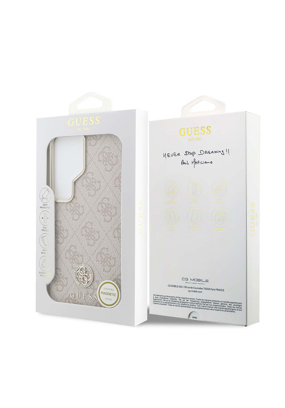 Galaxy S26 Ultra Kılıf Guess Orijinal Lisanslı Manyetik Şarj Uyumlu Gold Metal Kamera Çerçeveli Taşlı 4G Logolu Kapak
