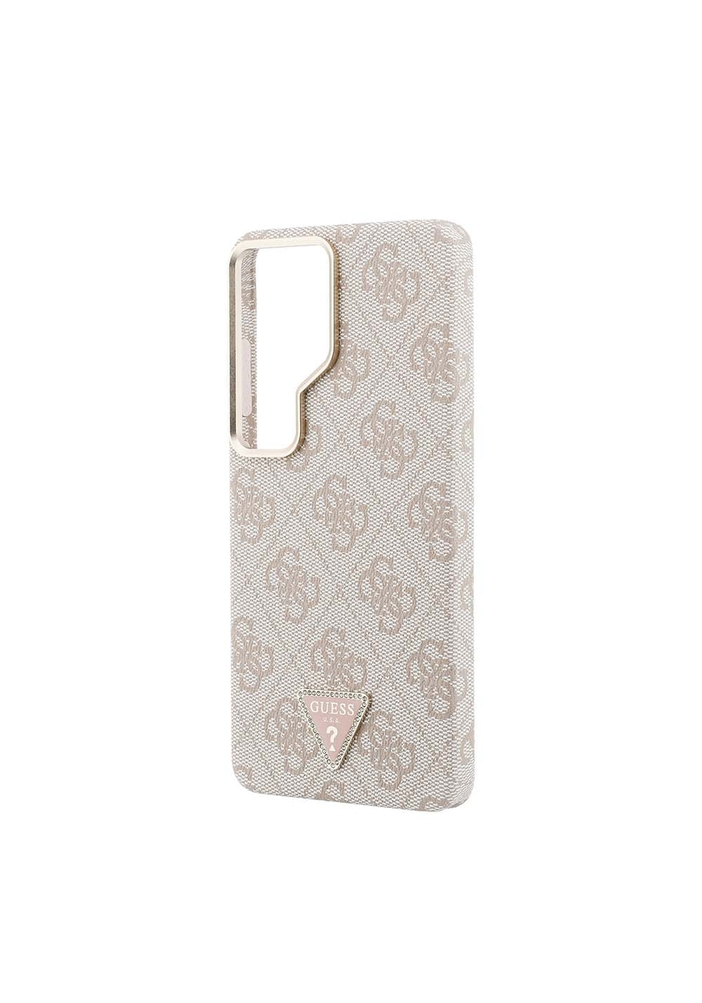 Galaxy S26 Ultra Kılıf Guess Orijinal Lisanslı Manyetik Şarj Uyumlu Gold Metal Kamera Çerçeveli Taşlı Üçgen Logo 4G Desenli Kapak