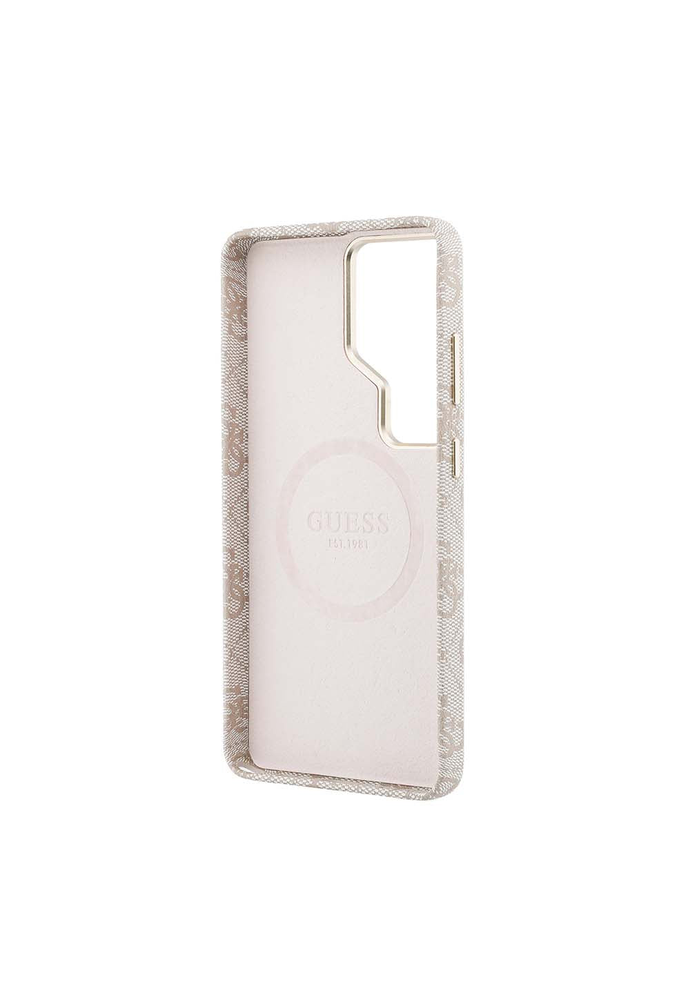 Galaxy S26 Ultra Kılıf Guess Orijinal Lisanslı Manyetik Şarj Uyumlu Gold Metal Kamera Çerçeveli Taşlı Üçgen Logo 4G Desenli Kapak